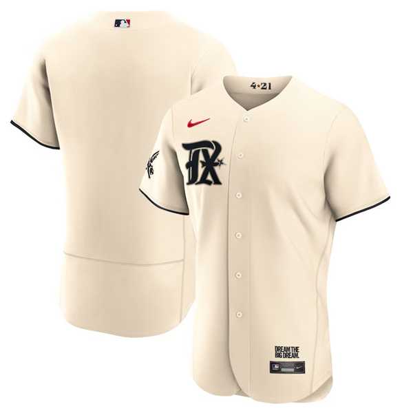 Mens Texas Rangers Blank Cream 2023 City Connect Flex Base Stitched Baseball Jersey Dzhi